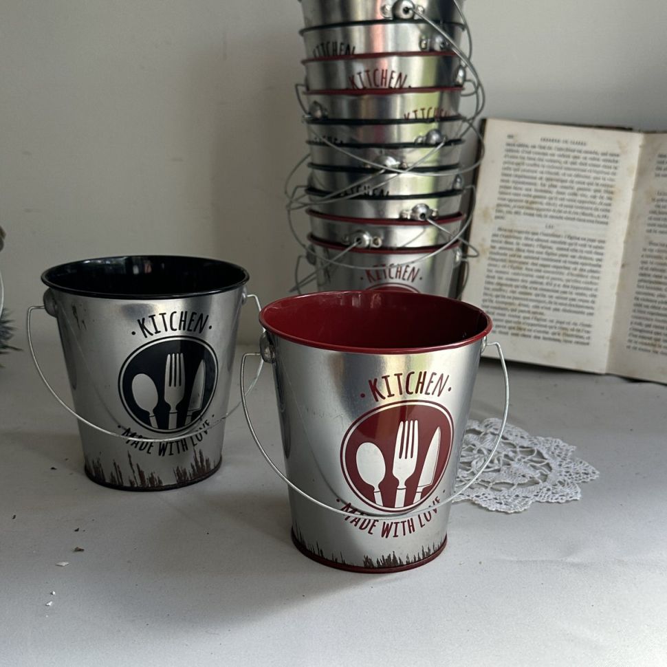 Ведро для закусок красное 10 см металл