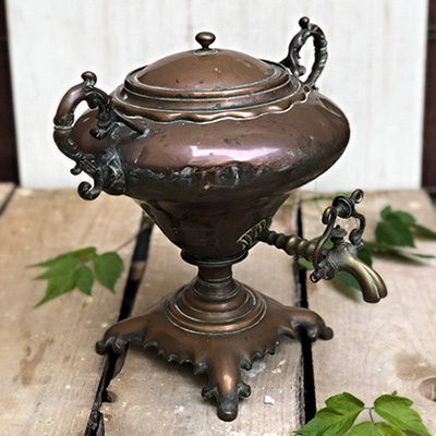 Антикварный медный тяжелый самовар