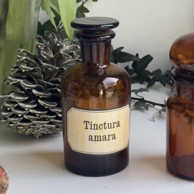 Банка аптечная Tinctura amara цветное стекло 16 см Франция