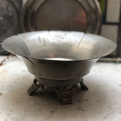 Фруктовница 25 см на ножках олово гравировка