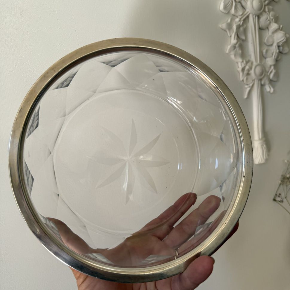 Салатник с кантом 19 см хрусталь серебрение Франция  