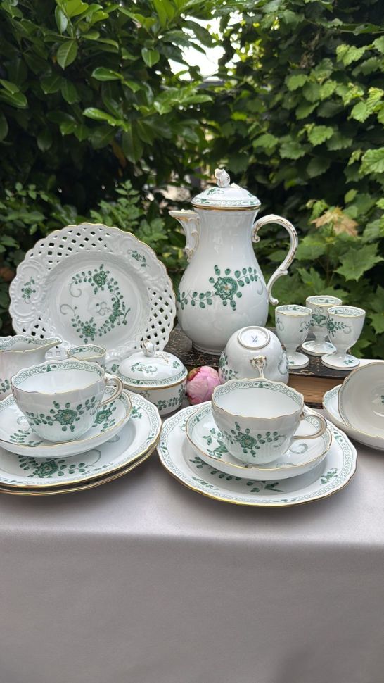 Кофейник чайник Meissen Индийская живопись​ зеленая 1,3 л 1951 г. Германия