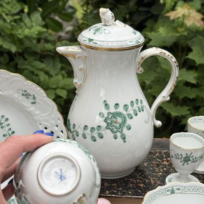 Кофейник чайник Meissen Индийская живопись​ зеленая 1,3 л 1951 г. Германия