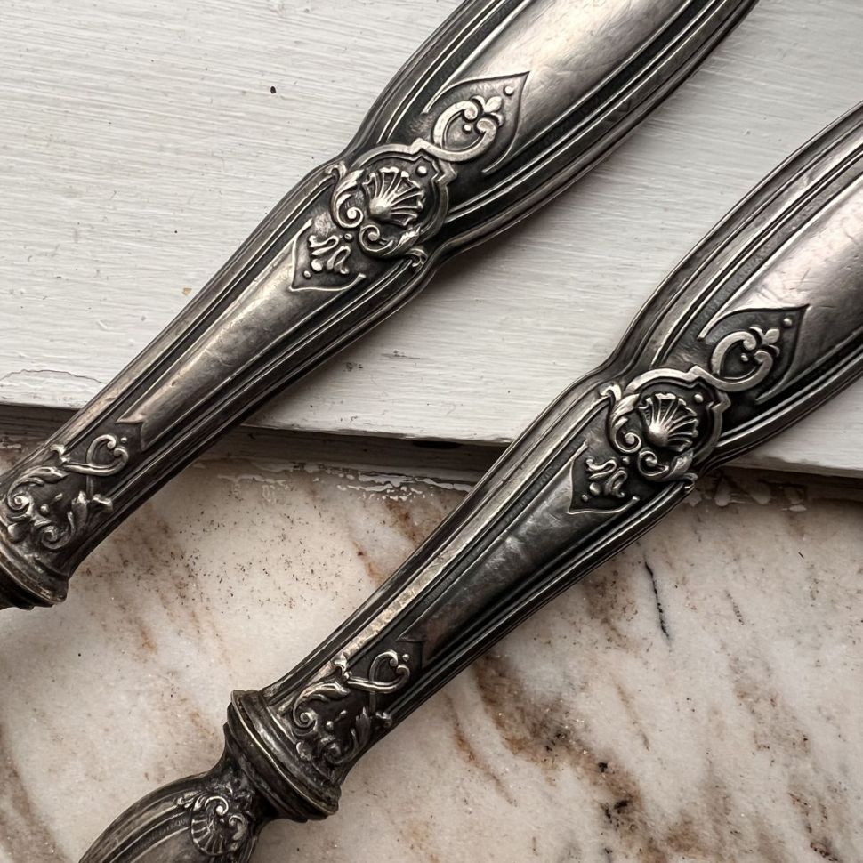 Ложка и вилка набор сервировочный 28 см серебро Франция