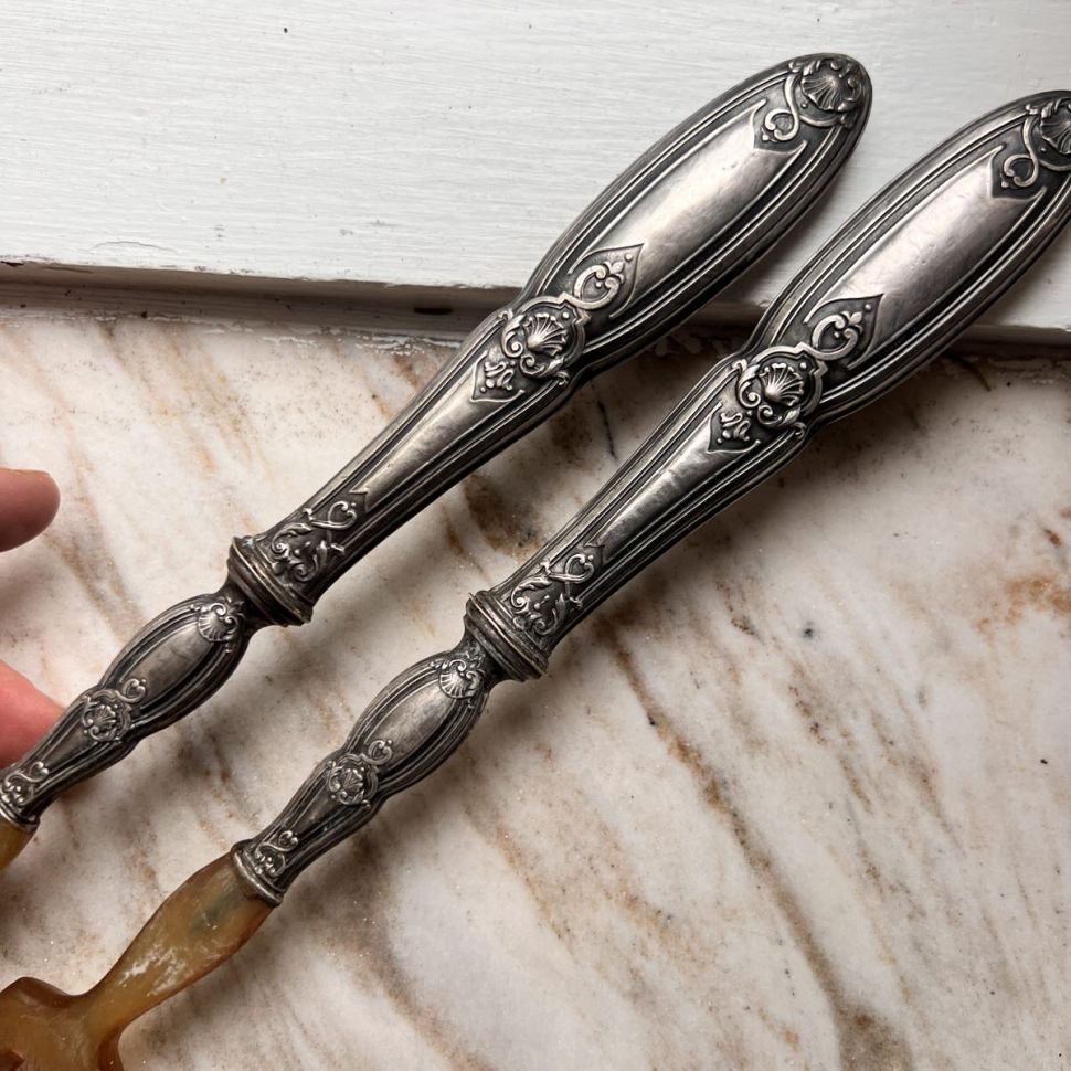 Ложка и вилка набор сервировочный 28 см серебро Франция