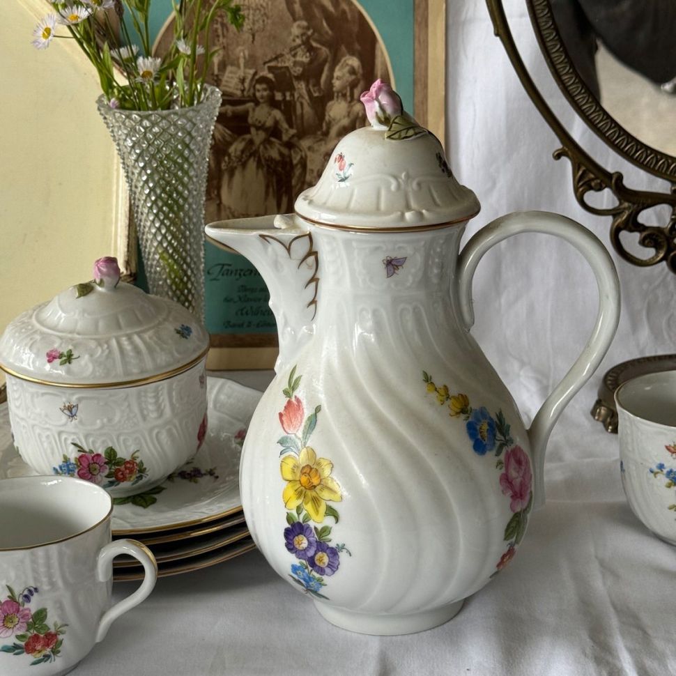 Чайник Pirken Hammer Мейсенский букет 1,2 л ручная роспись Чехословакия