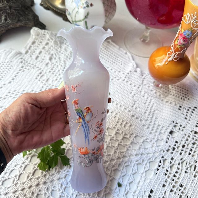 Ваза Попугаи 24 см цветное стекло