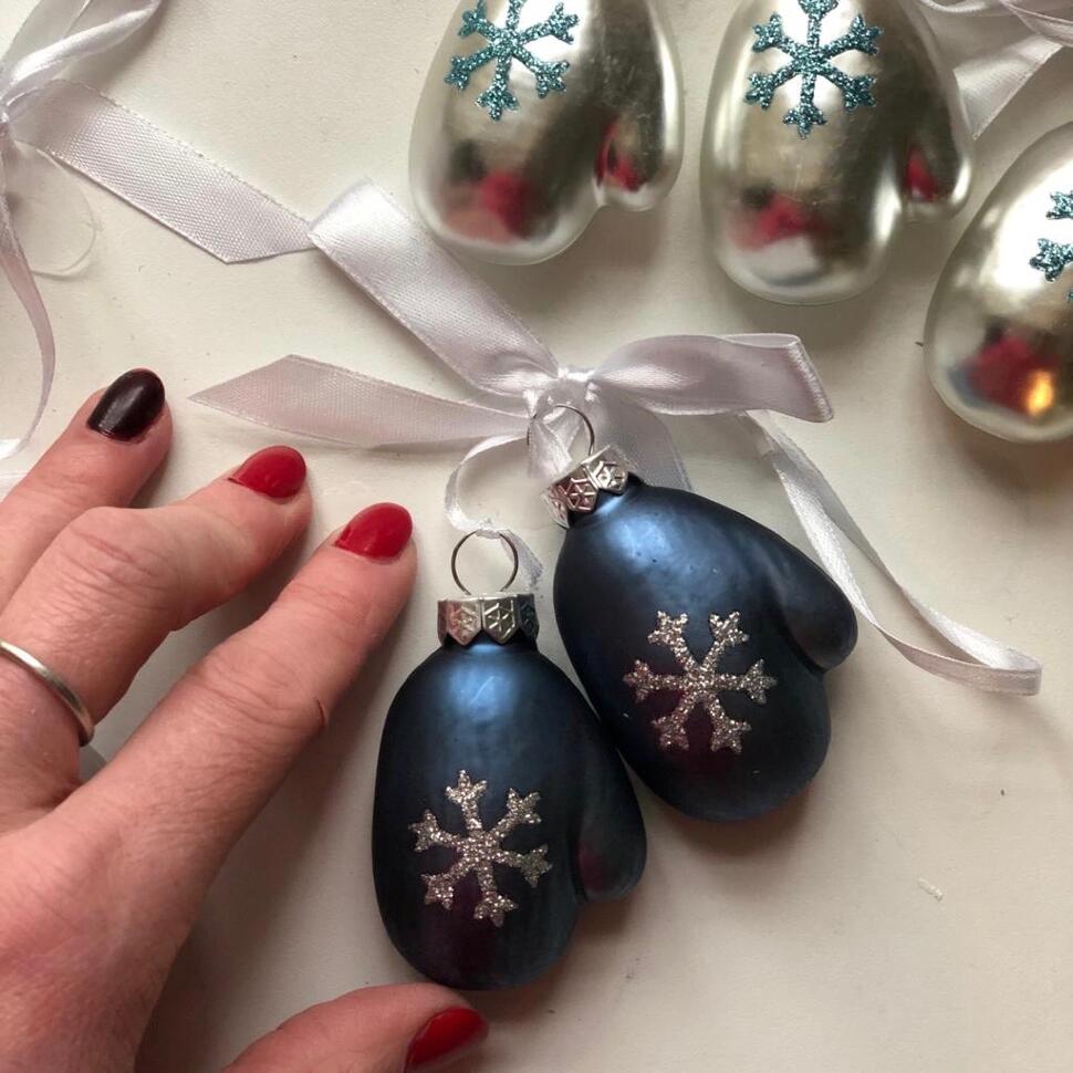 Елочная игрушка 6 см Варежки 2шт. синие стекло