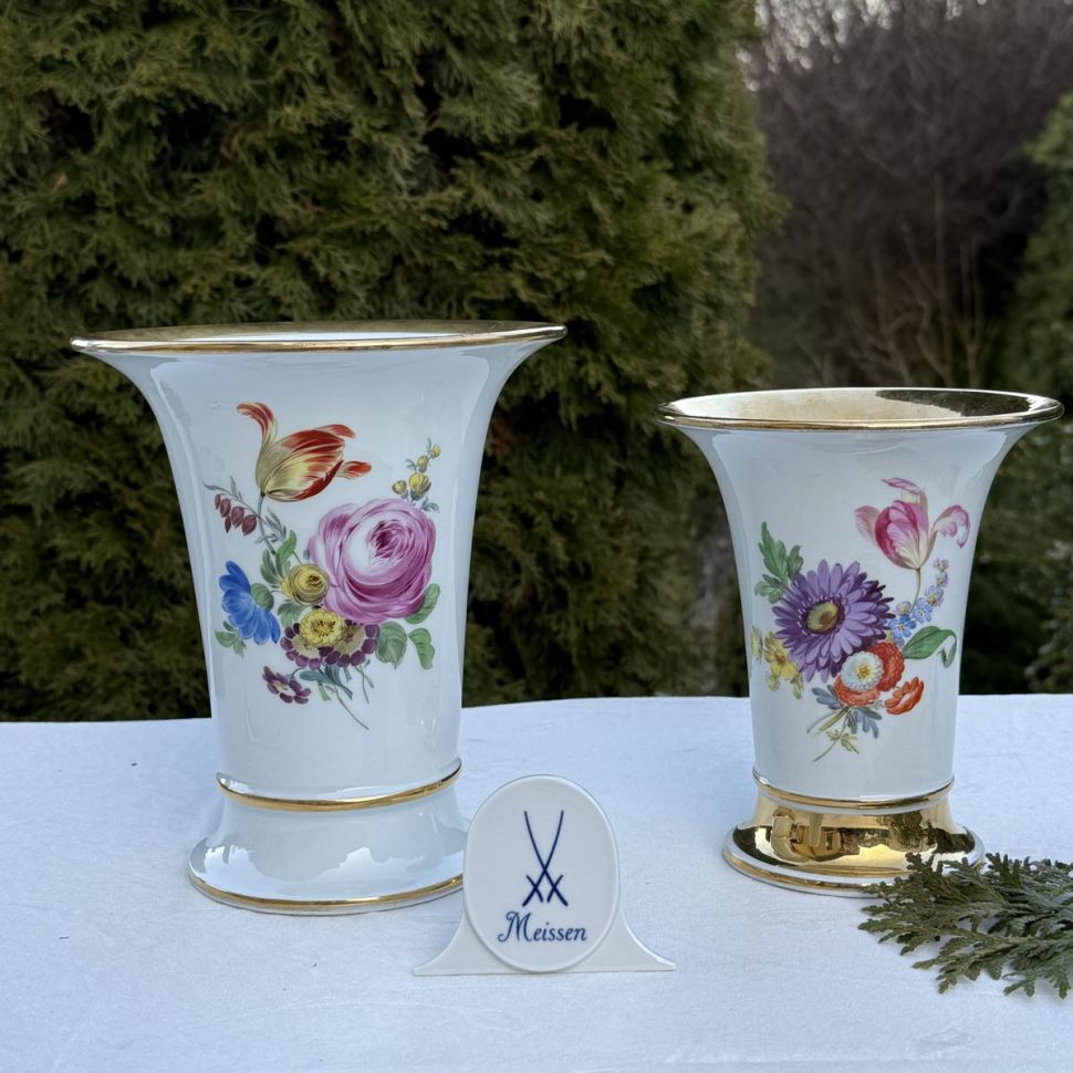 Ваза Meissen 19 см Мейсенский букет 1924-1934 гг Германия ручная роспись