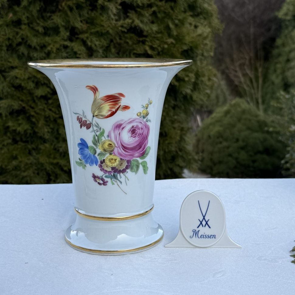 Ваза Meissen 19 см Мейсенский букет 1924-1934 гг Германия ручная роспись