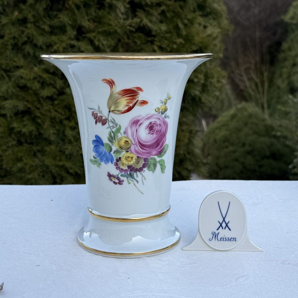 Ваза Meissen 19 см Мейсенский букет 1924-1934 гг Германия ручная роспись