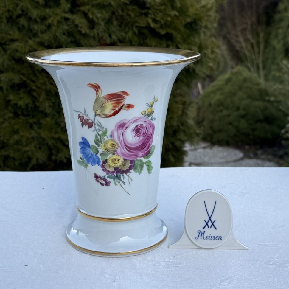 Ваза Meissen 19 см Мейсенский букет 1924-1934 гг Германия ручная роспись