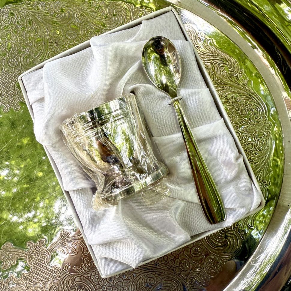 Подставка для яйца с ложкой набор серебрение Франция