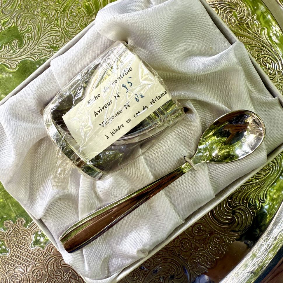 Подставка для яйца с ложкой набор серебрение Франция