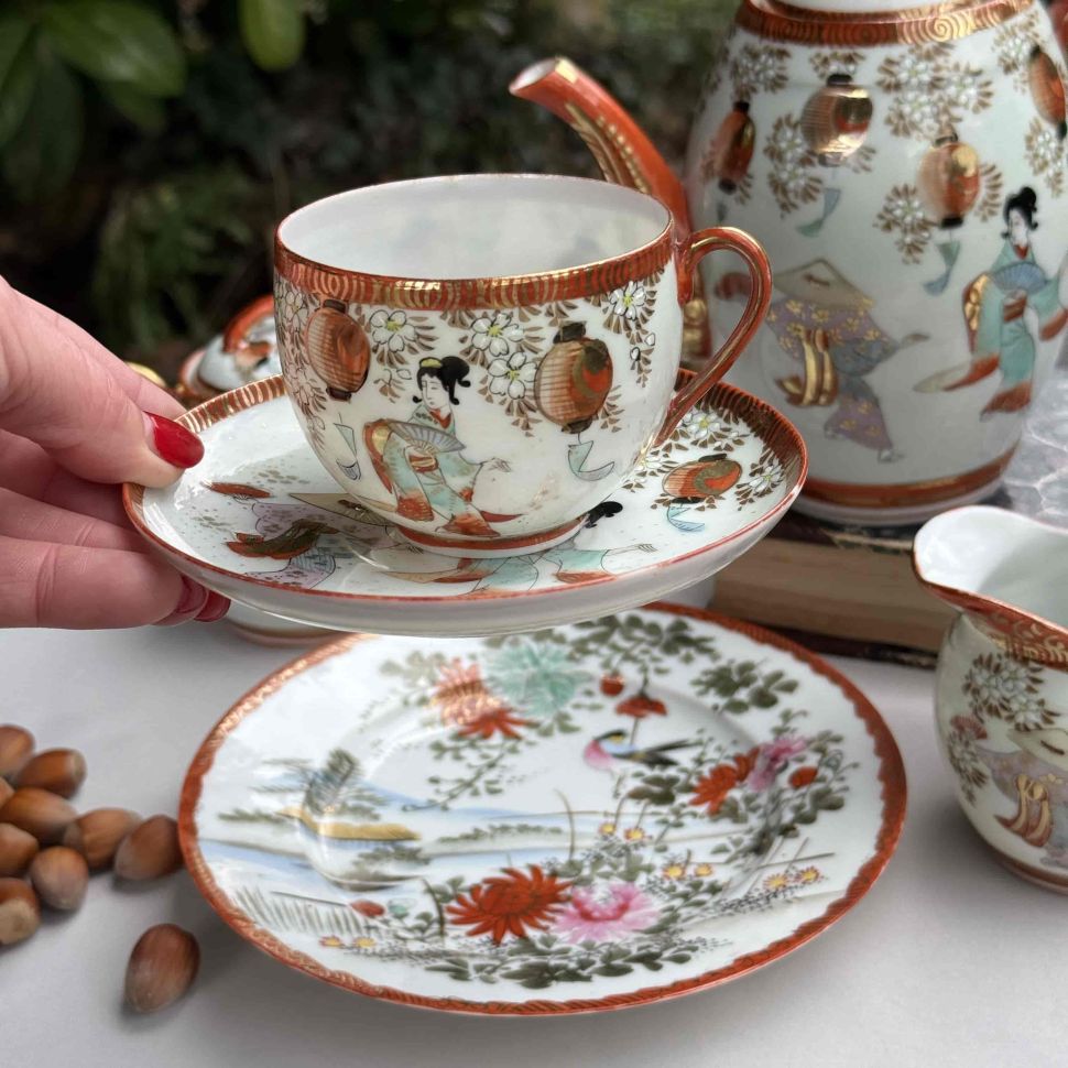 Чайная пара Танцующие гейши 180 мл фарфор Япония   