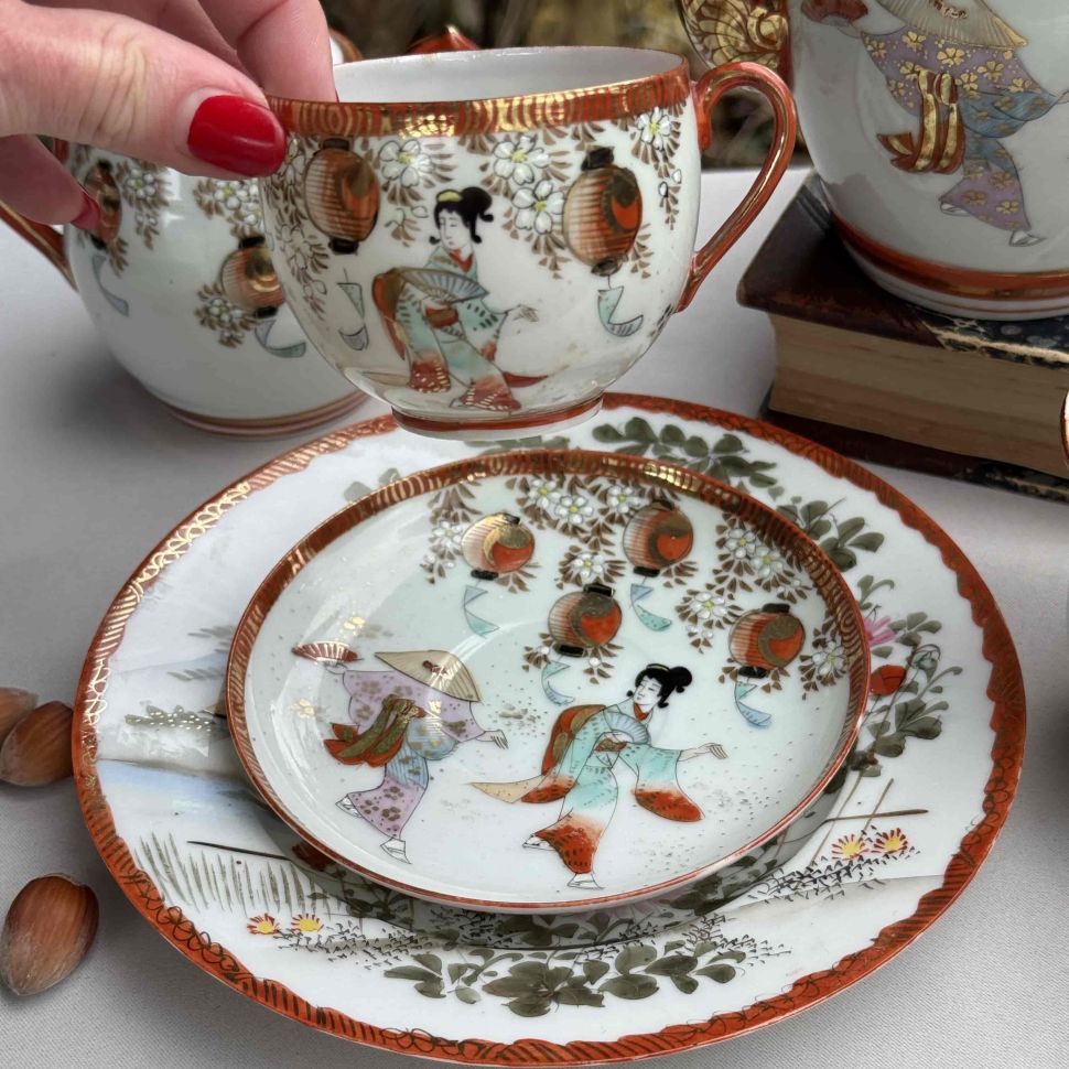 Чайная пара Танцующие гейши 180 мл фарфор Япония   