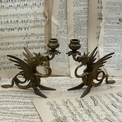 Подсвечник на одну свечу Дракон латунь 