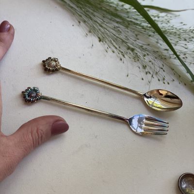 Вилка ложка Подсолнух 13 см мельхиор набор 2 предмета