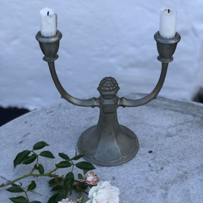 Подсвечник на две свечи оловянный