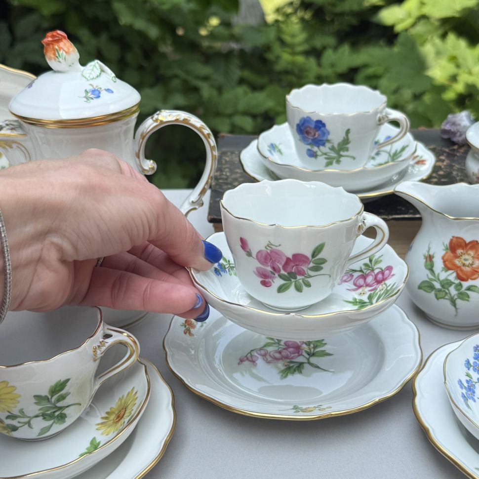 Кофейное трио Meissen Мейсенский букет​ 100 мл 1966 г. Германия