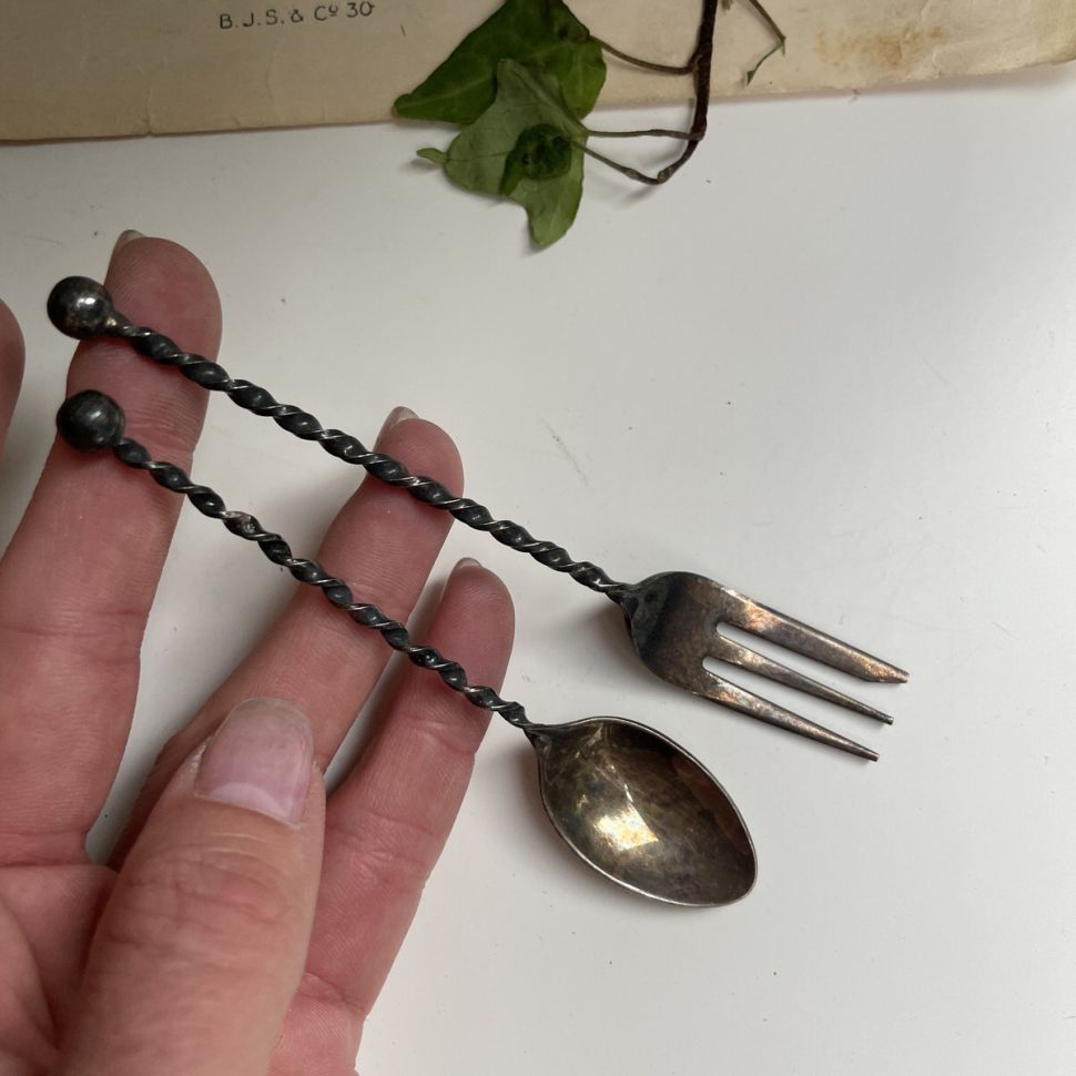 Ложка и вилка трезубец 11 см набор 2 шт.