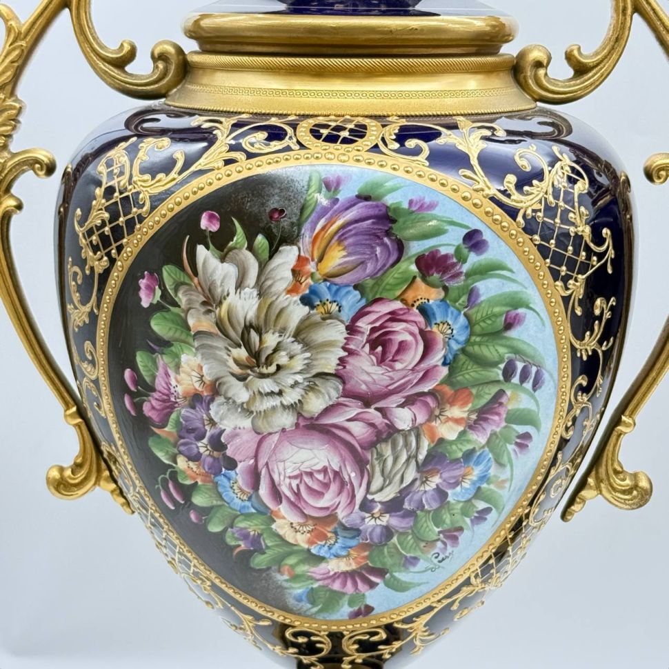 Вазы амфоры Limoges 19 век Франция фарфор бронза ручная роспись