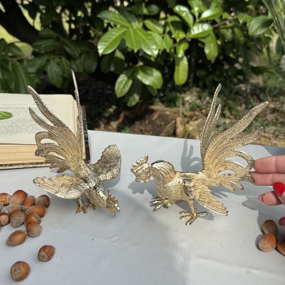 Статуэтка Петух Атакующий 15 см серебристый