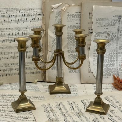 Канделябр подсвечник набор 3 шт сталь латунь