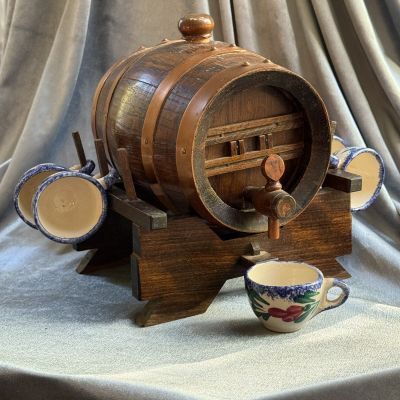 Подставка для 6 кружек и бочонок ручная работа Франция 