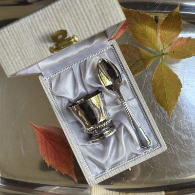 Подставка для яйца с ложкой набор BORDO серебрение Франция 