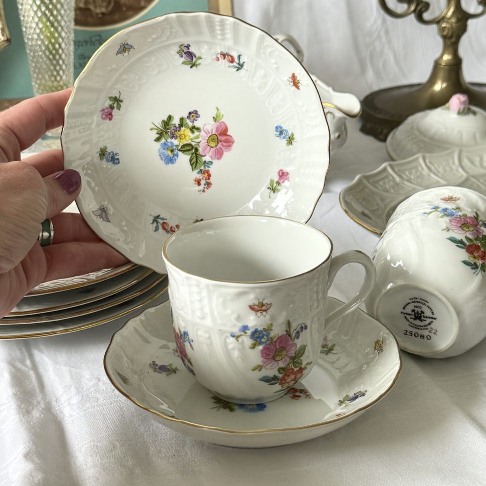 Чайная пара ​Pirken Hammer Мейсенский букет 220 мл ручная роспись Чехословакия