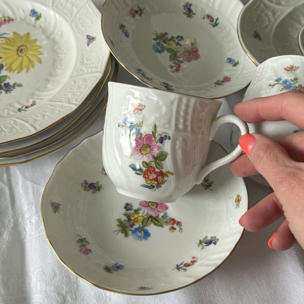 Чайная пара ​Pirken Hammer Мейсенский букет 220 мл ручная роспись Чехословакия