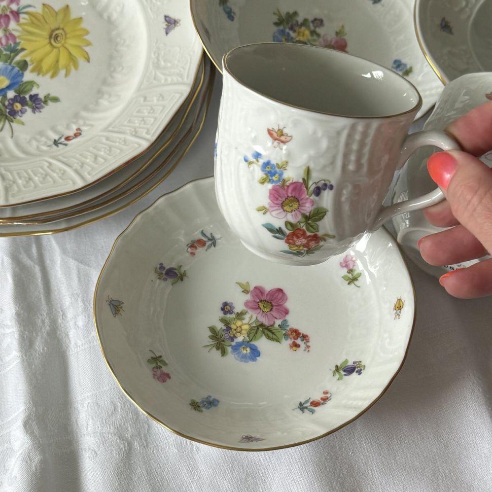 Чайная пара ​Pirken Hammer Мейсенский букет 220 мл ручная роспись Чехословакия