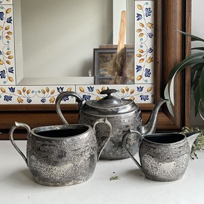 Чайник сахарница молочник набор 3 шт. серебро