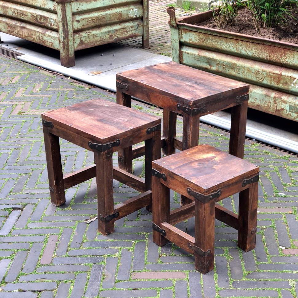 Журнальный столик 3в1 дуб и ковка Голландия 50-е гг