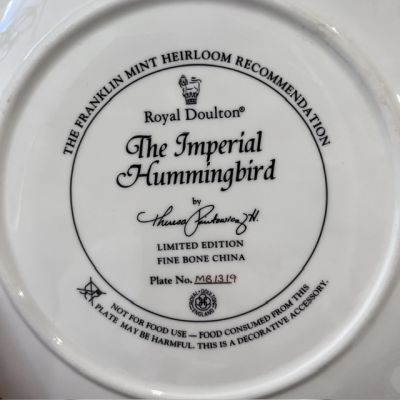 Тарелка Franklin Mint Royal Doulton Императорский колибри 21 см фарфор Англия