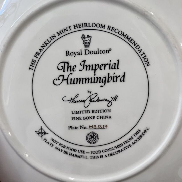 Тарелка Franklin Mint Royal Doulton Императорский колибри 21 см фарфор Англия