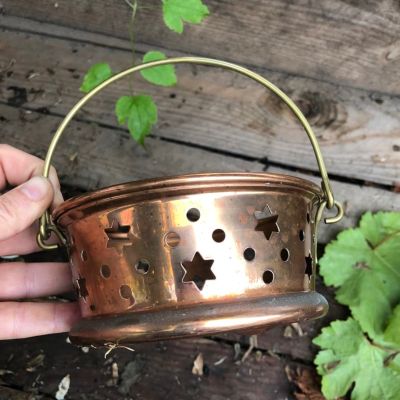 Кашпо 13 см Звезды медь с ручкой 