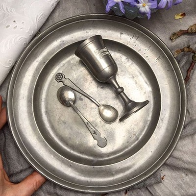 Оловянная старинная тарелка 1810 года