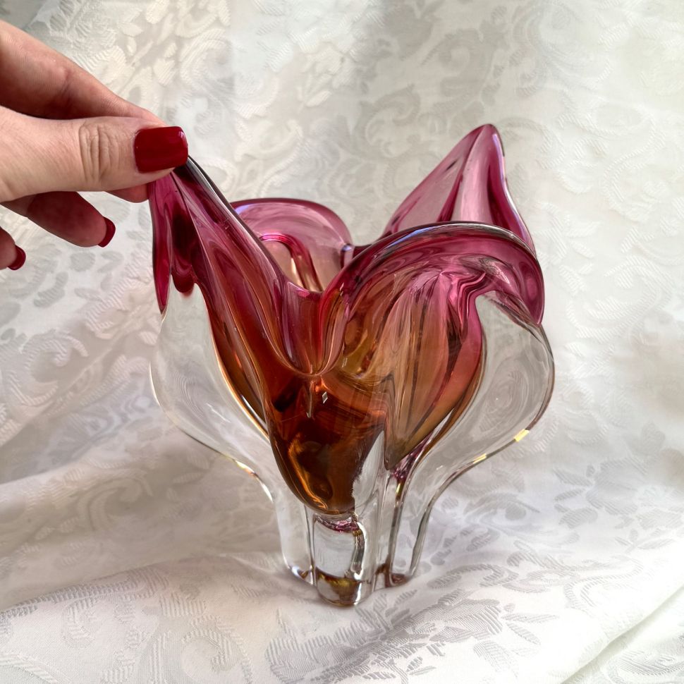 Ваза Богемия 20 см накладной цветной хрусталь