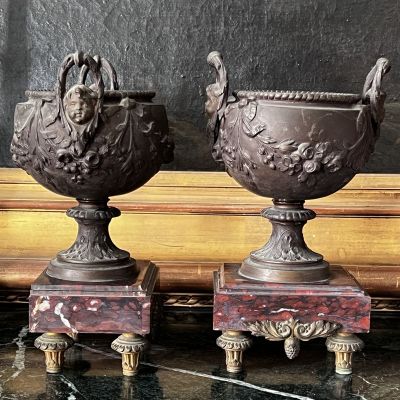 Ваза каминная 24 см 19 век Франция шпиатр мрамор 