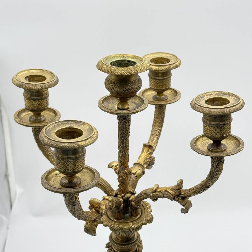 Подсвечник канделябр на 5 свечей набор 2 шт Ампир Наполеон I начало 19 век бронза мрамор