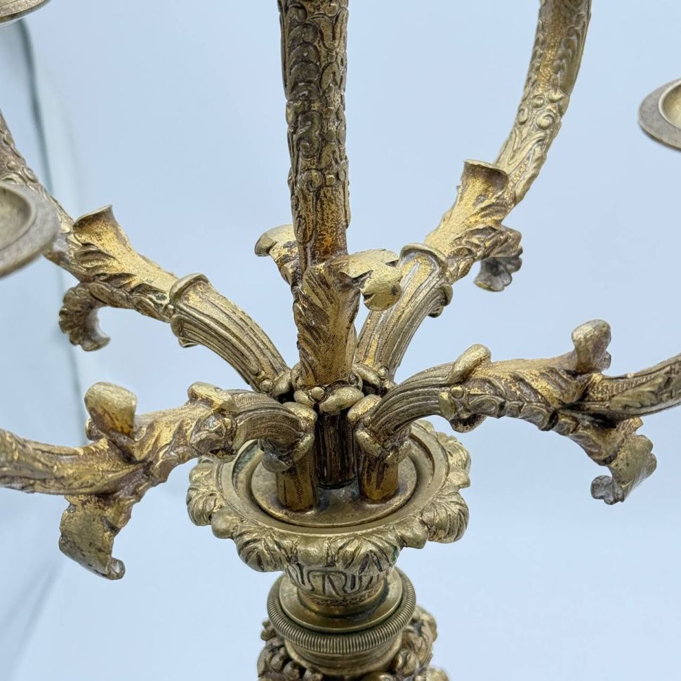 Подсвечник канделябр на 5 свечей набор 2 шт Ампир Наполеон I начало 19 век бронза мрамор