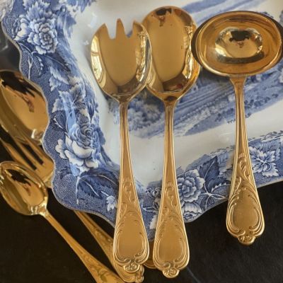 Лложка и вилка салатные 19 см Solingen 23/24 K позолота набор