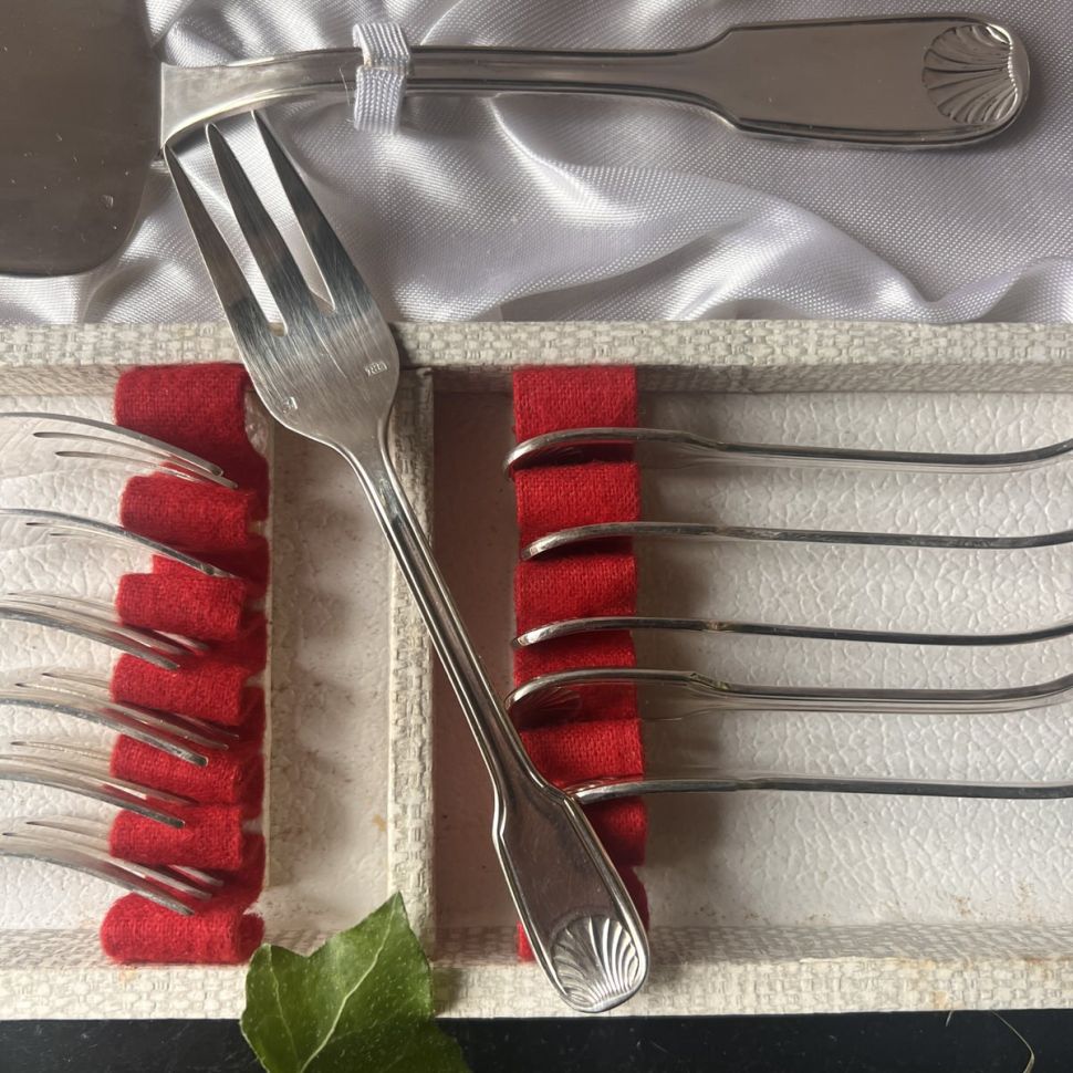 Вилка десертная лопатка для торта набор 13 предметов серебрение Франция 