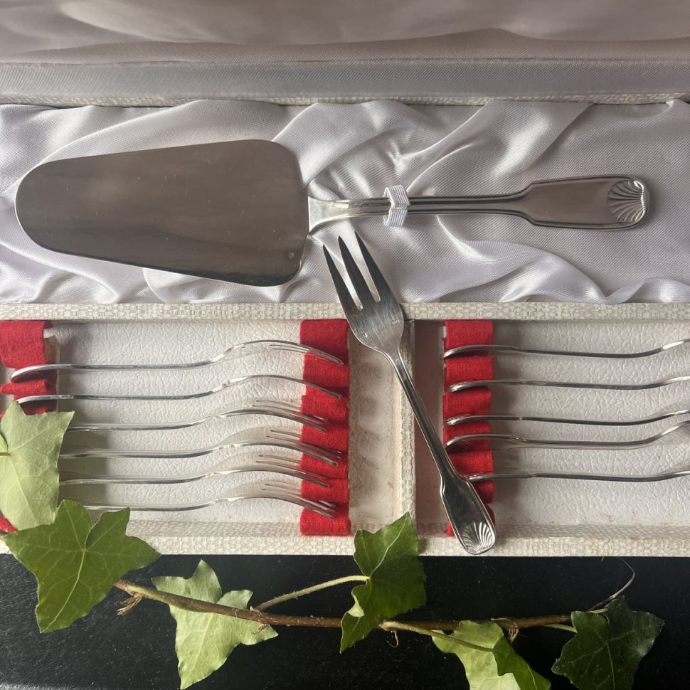 Вилка десертная лопатка для торта набор 13 предметов серебрение Франция 