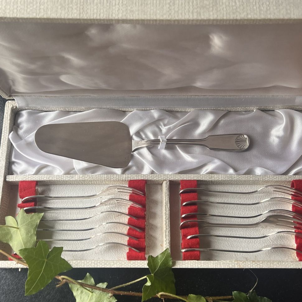 Вилка десертная лопатка для торта набор 13 предметов серебрение Франция 