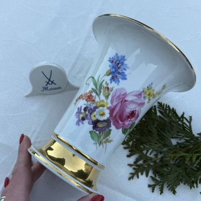 Ваза Meissen 16 см Мейсенский букет 1993-1994 гг Германия ручная роспись