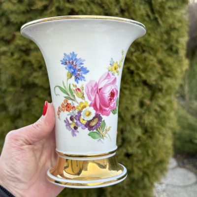 Ваза Meissen 16 см Мейсенский букет 1993-1994 гг Германия ручная роспись