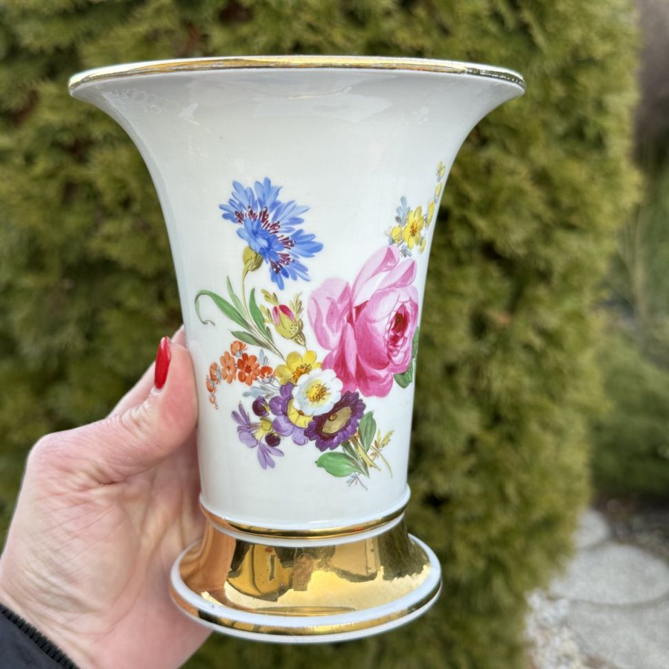 Ваза Meissen 16 см Мейсенский букет 1993-1994 гг Германия ручная роспись
